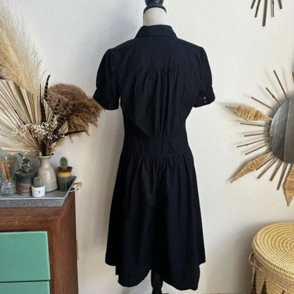 Halogen Womens Fit & Flare Black Shirt Half Button Midi Dress Collared Large - Picture 2 of 12